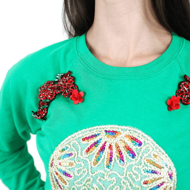 Sweat en Coton Vert avec Applique de Tête de Mort Ne M’oublie Pas en taille S