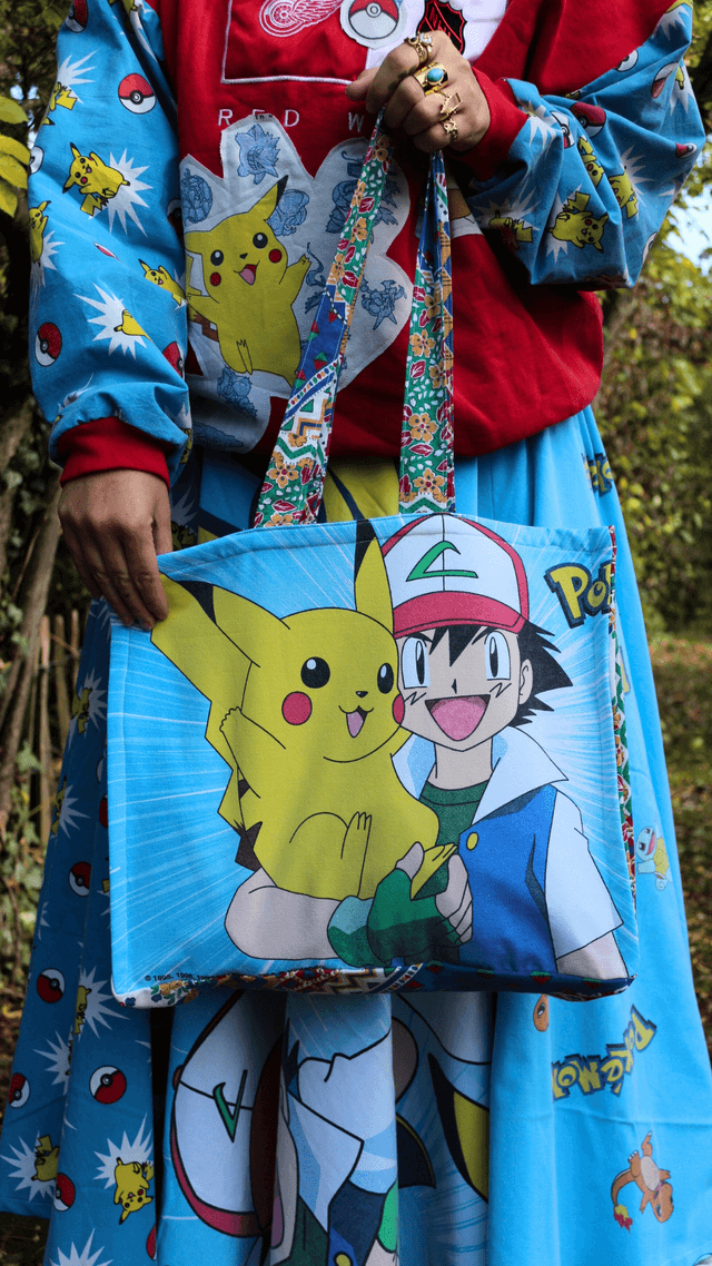 🎒 Sac Cabas Pokémon – Sacha et Ectoplasma - Pièce Unique & Éco-Responsable 🌿