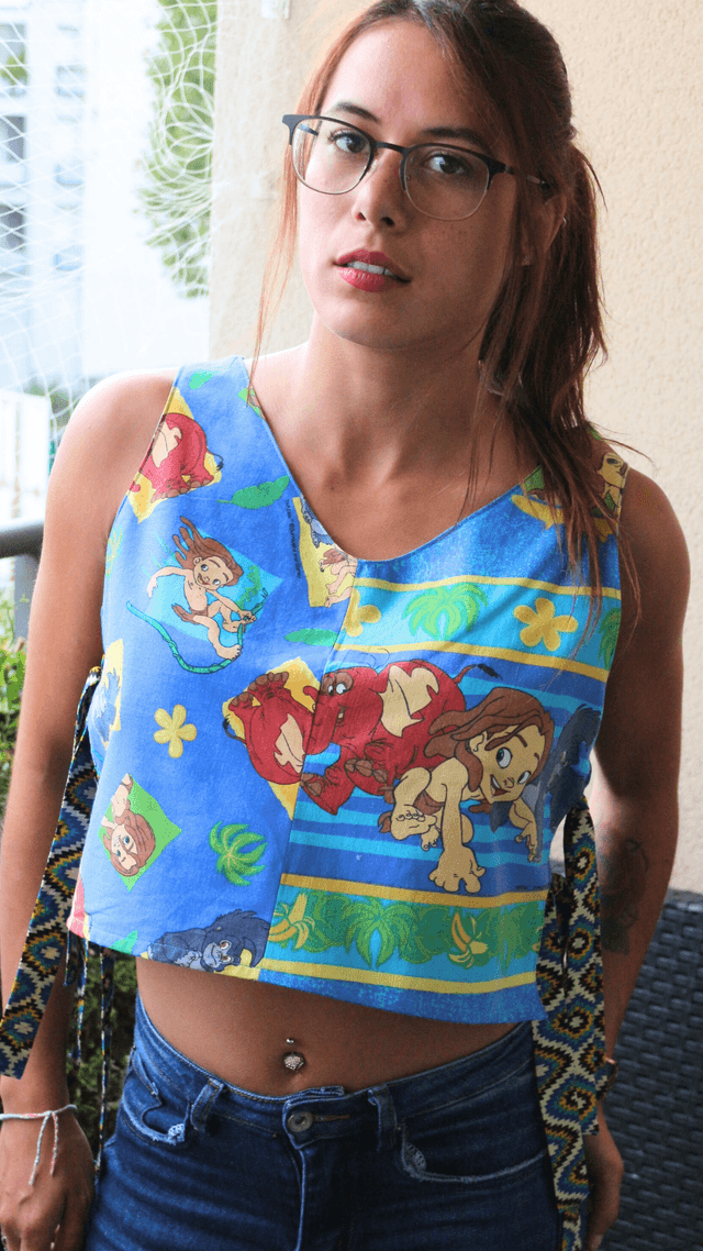 Haut Court Crop Réversible Ajustable Tarzan Disney Vintage Taille 38