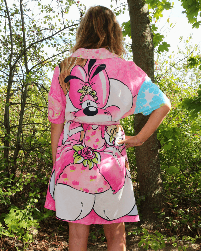 🐭🌸 Robe-chemise Diddl & fleurs – Pièce unique 🌸🐭 Taille 36 Oversize