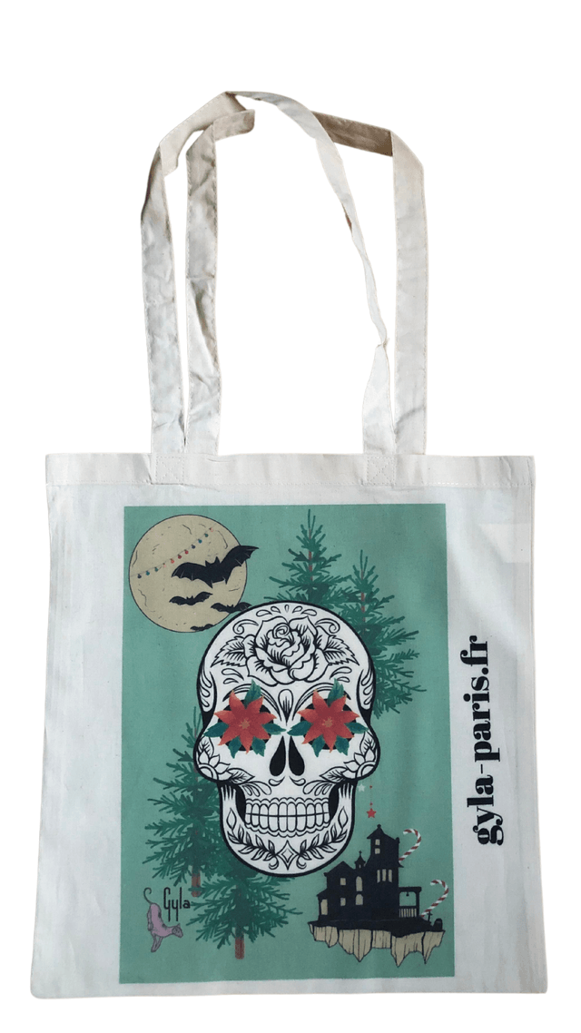 Tote Bag en Coton en tissus tête de mort l'étrange noël de monsieur jack