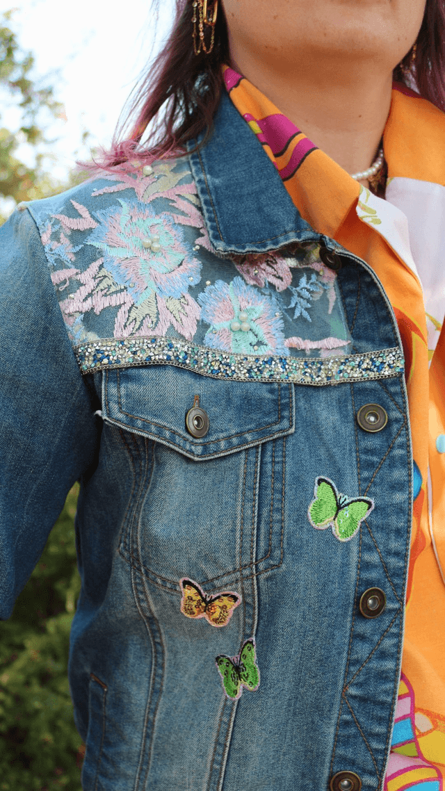 🔥 Veste en jean upcyclée – Thème Bloom (Winx Club) - M / L🔥