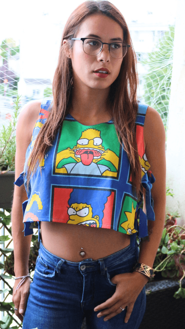 Haut Court Crop Top Ajustable Réversible Les Simpsons Taille 36