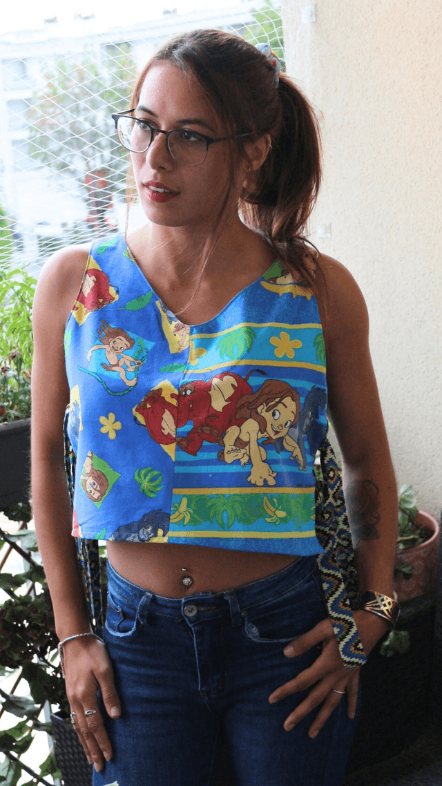 Haut Court Crop Réversible Ajustable Tarzan Disney Vintage Taille 38