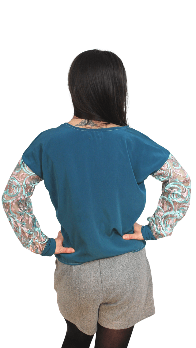 Haut Léger et Confortable avec Manches en Dentelle et Applique de Nain Joyeux Timide Simplet Blanche Neige Taille S
