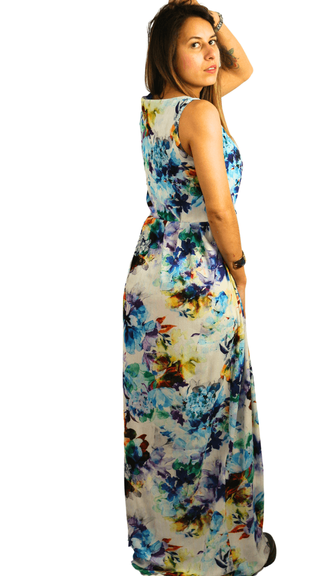 Robe d'Été Unique longue en Polyester Imprimé Fleuri avec Détails Dorés T38