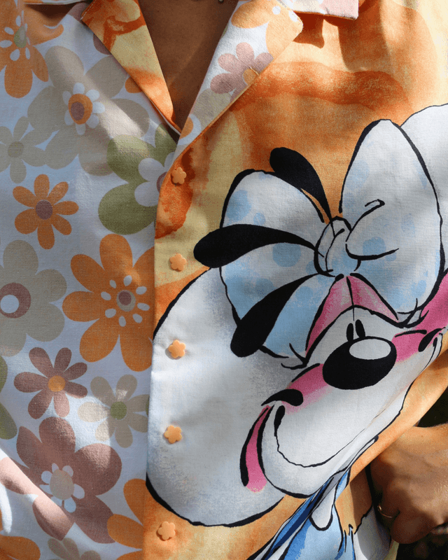🌸🐭 Chemise Diddl & Fleurs – Pièce unique 🐭🌸Taille38