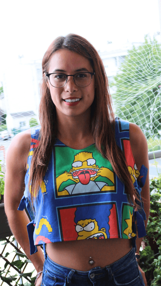 Haut Court Crop Top Ajustable Réversible Les Simpsons Taille 36