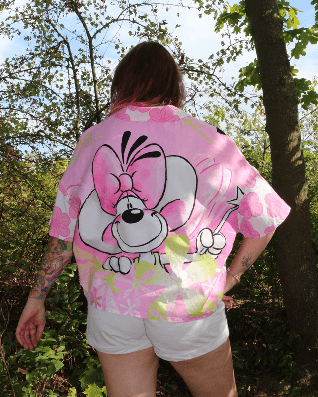 🐭🌸 Chemise Diddl & Fleurs – Pièce unique 🌸🐭Taille42
