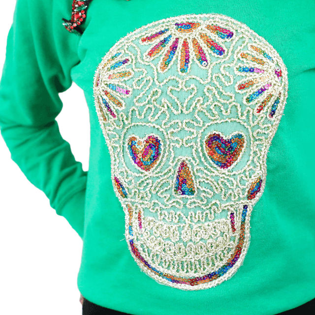 Sweat en Coton Vert avec Applique de Tête de Mort Ne M’oublie Pas en taille S