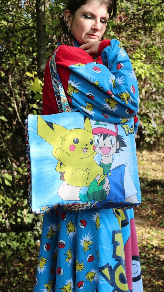 🎒 Sac Cabas Pokémon – Sacha et Ectoplasma - Pièce Unique & Éco-Responsable 🌿