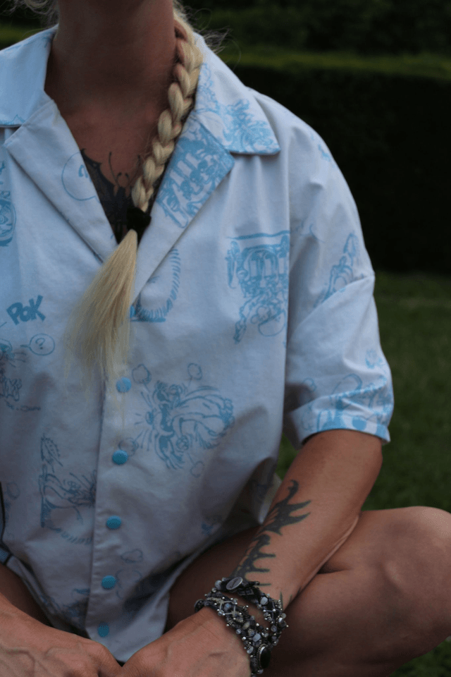 Chemise upcyclée "Spirou" – Pièce unique (Taille 34) Oversize et Unisexe 