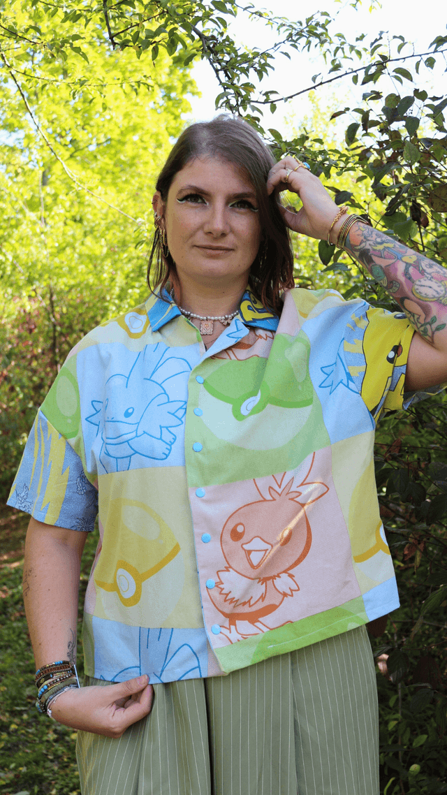 🌸 Chemise Pastel – Pokémon Taille 36 - Pièce Unique & Éco-Responsable 🌿