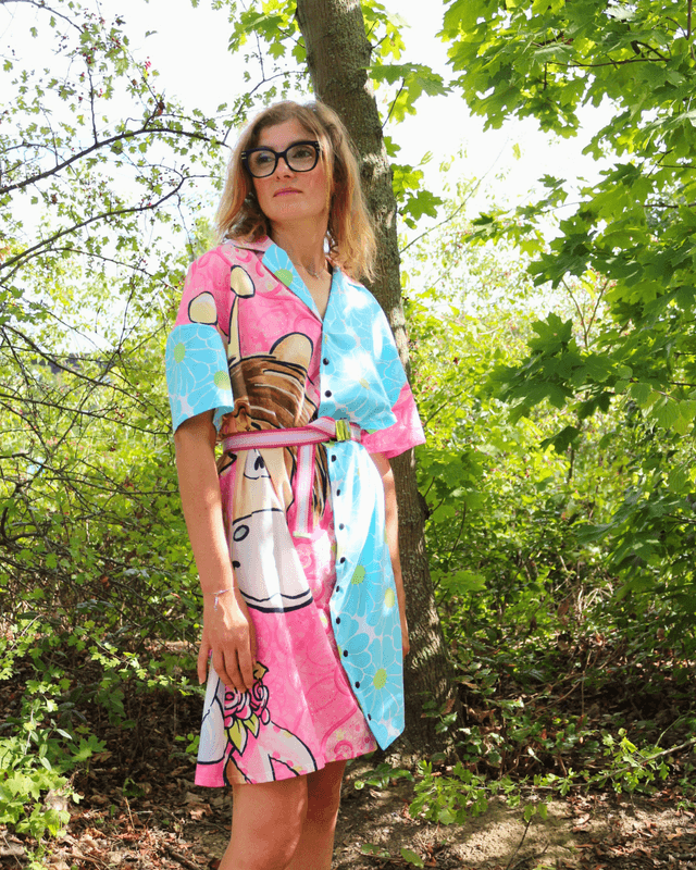 🐭🌸 Robe-chemise Diddl & fleurs – Pièce unique 🌸🐭 Taille 36 Oversize