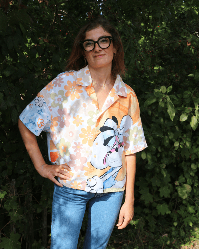 🌸🐭 Chemise Diddl & Fleurs – Pièce unique 🐭🌸Taille38
