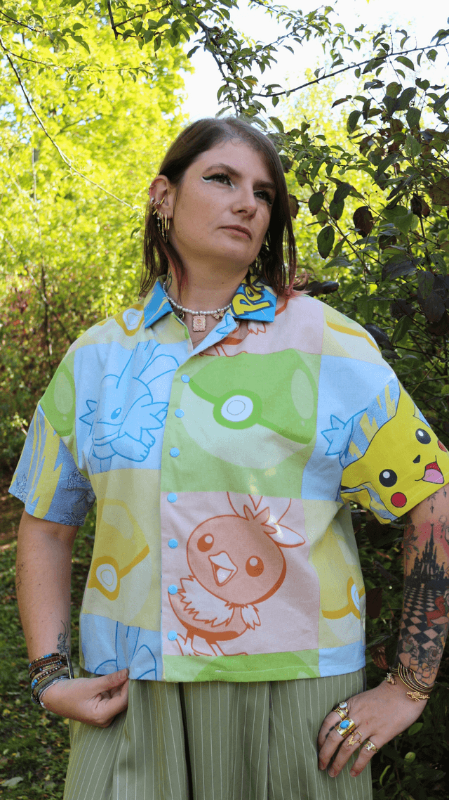 🌸 Chemise Pastel – Pokémon Taille 36 - Pièce Unique &amp; Éco-Responsable 🌿