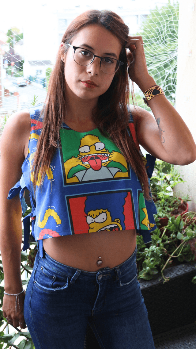 Haut Court Crop Top Ajustable Réversible Les Simpsons Taille 36